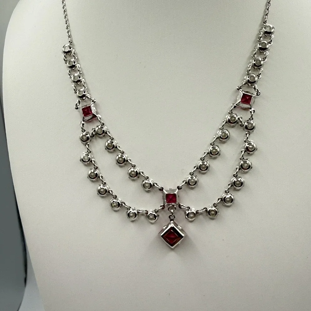 Vintage Art Deco 12k Gold Filled Open Back Crystal Riviere Festoon Necklace - Picture 4 of 7